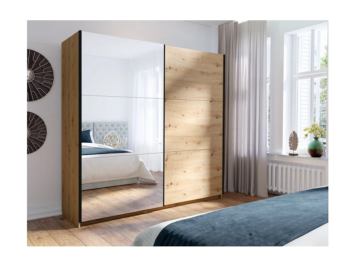 Armoire 2 portes coulissantes avec miroir- 150 cm - couleur chêne - collection ARSALA