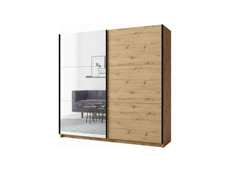Armoire 2 portes coulissantes avec miroir- 150 cm - couleur chêne - collection ARSALA