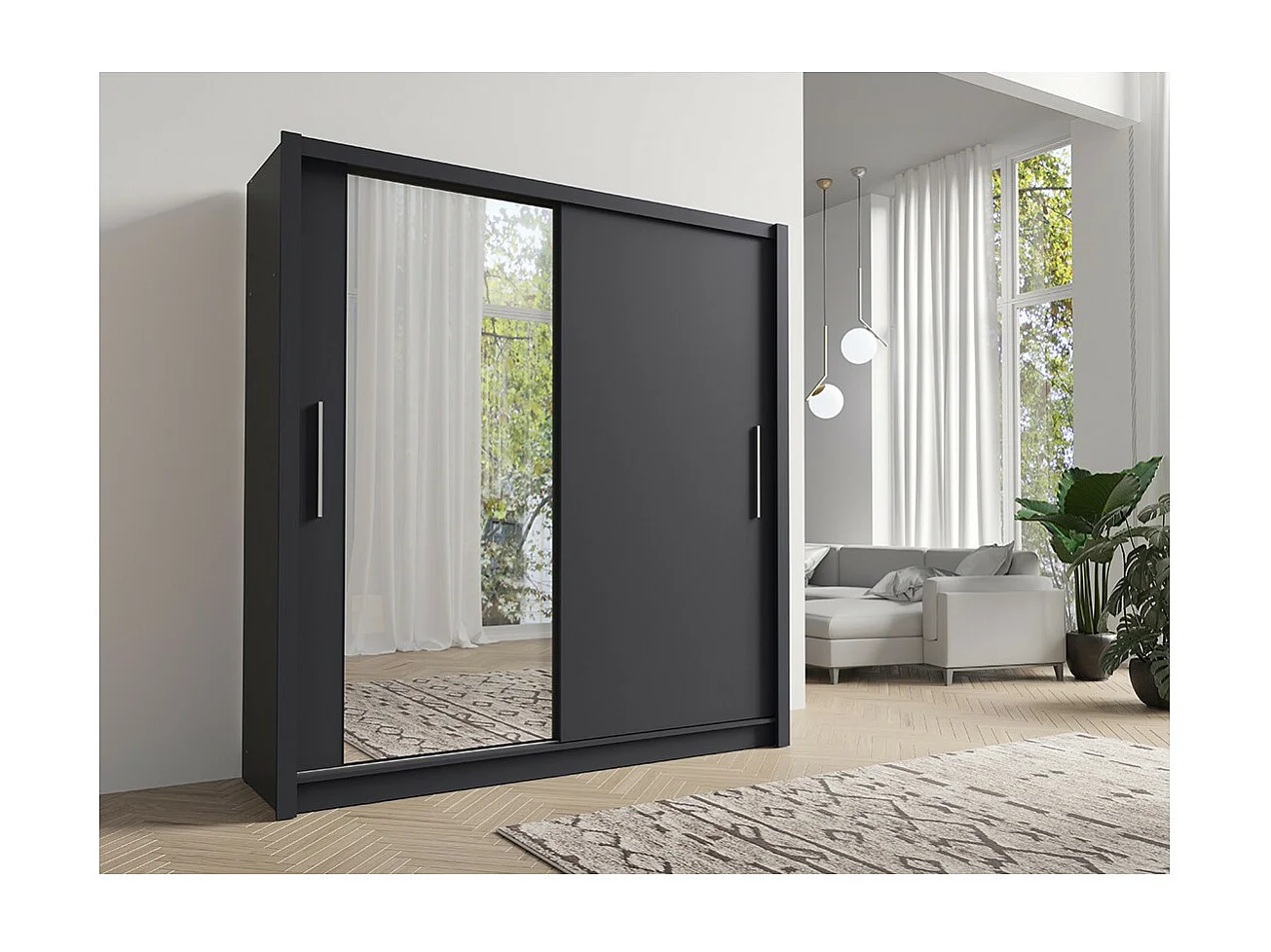 Schuifdeurkast met spiegel - 205 cm - grafietgrijs - collectie OZZULA