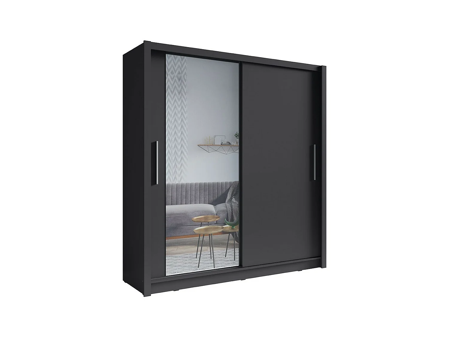 Armoire 2 portes coulissantes avec miroir - 205 cm - gris graphite - collection OZZULA
