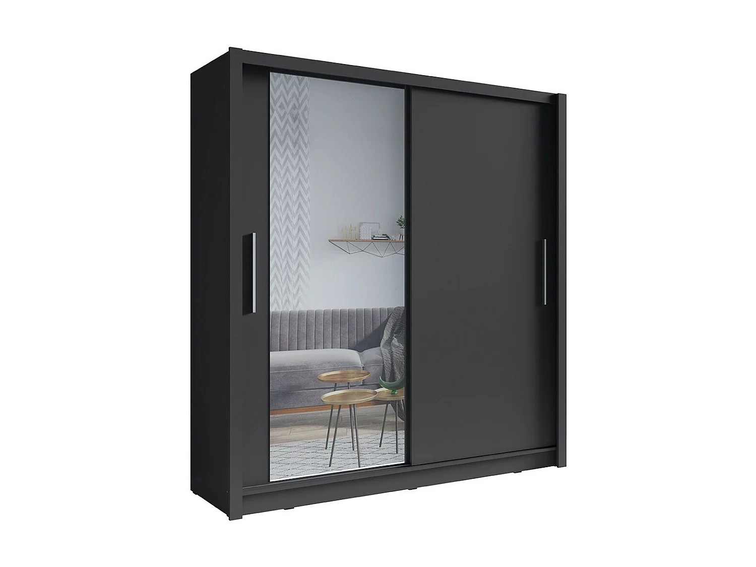 Armoire 2 portes coulissantes avec miroir - 205 cm - gris graphite - collection OZZULA