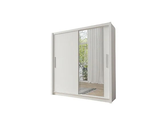 Armoire 2 portes coulissantes avec miroir - 155 cm - blanc - collection OZZULA