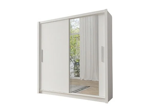 Armoire 2 portes coulissantes avec miroir - 155 cm - blanc - collection OZZULA