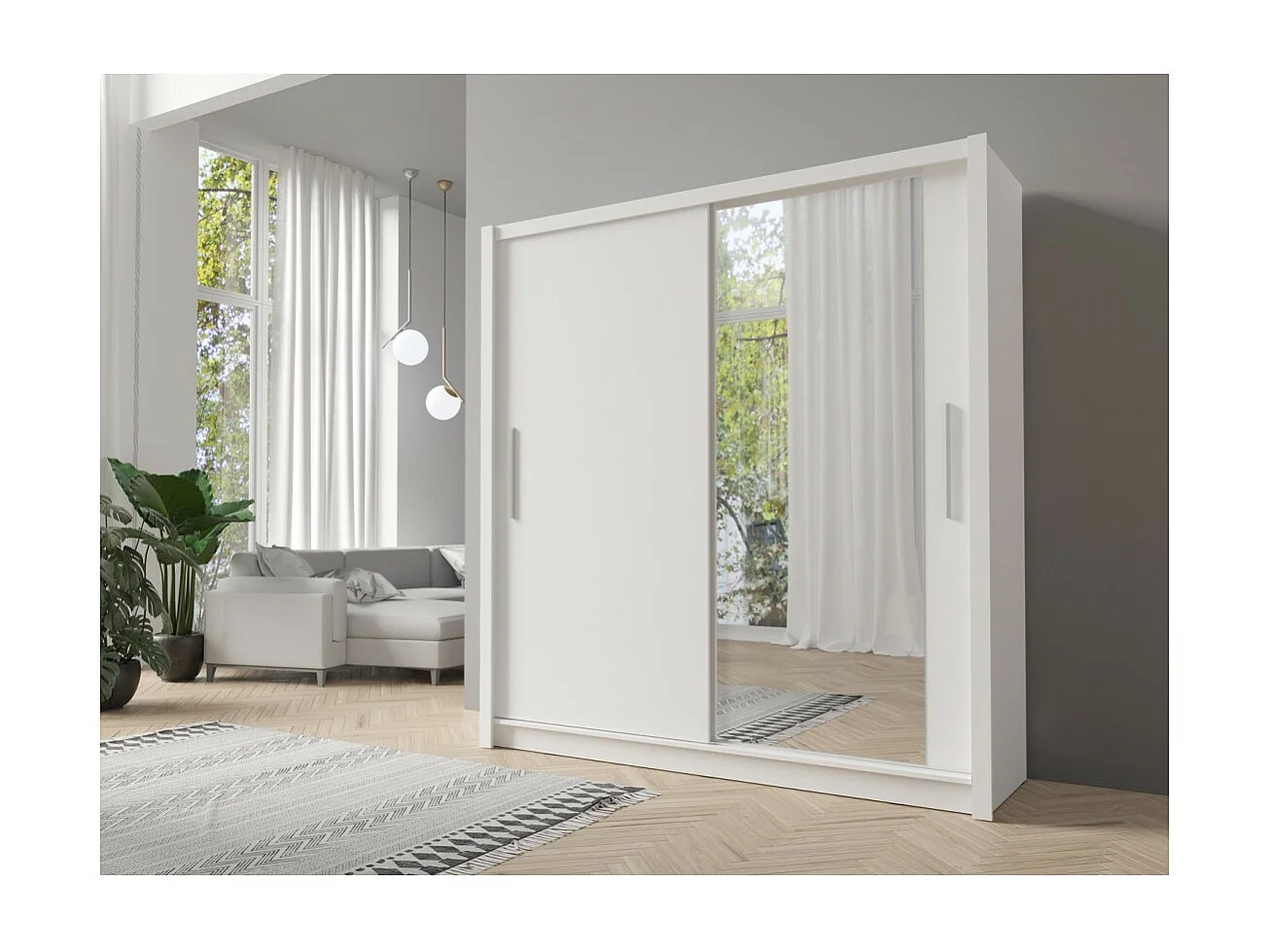 Armoire 2 portes coulissantes avec miroir - 155 cm - blanc - collection OZZULA