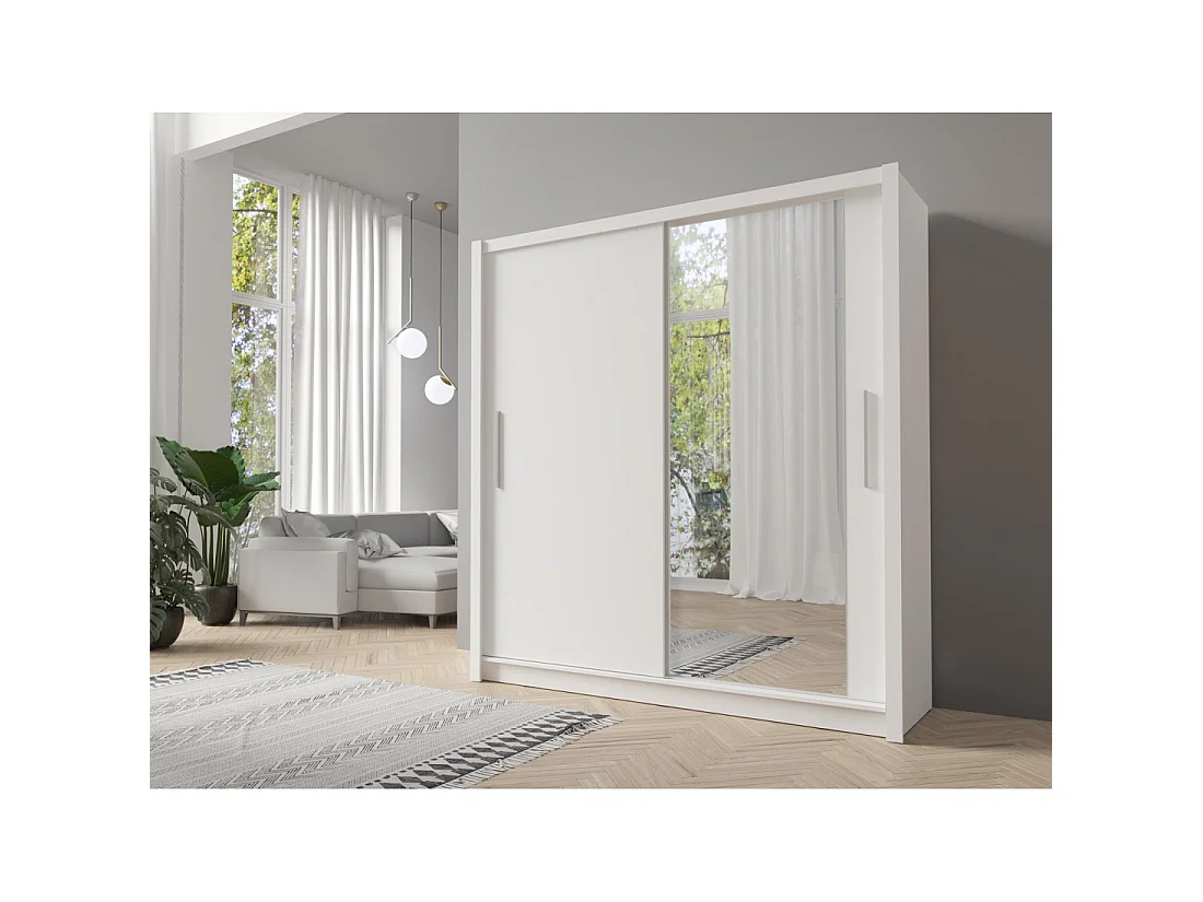 Armoire 2 portes coulissantes avec miroir - 155 cm - blanc - collection OZZULA
