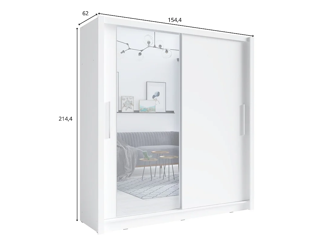 Armoire 2 portes coulissantes avec miroir - 155 cm - blanc - collection OZZULA