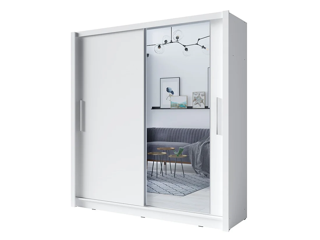Armoire 2 portes coulissantes avec miroir - 155 cm - blanc - collection OZZULA