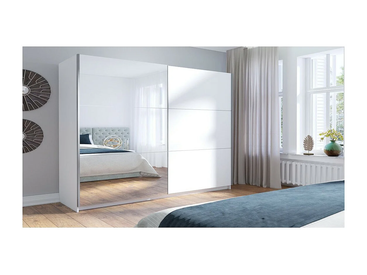 Armoire 2 portes coulissantes avec miroir - 150 cm- blanc alpin mat - collection ARSALA