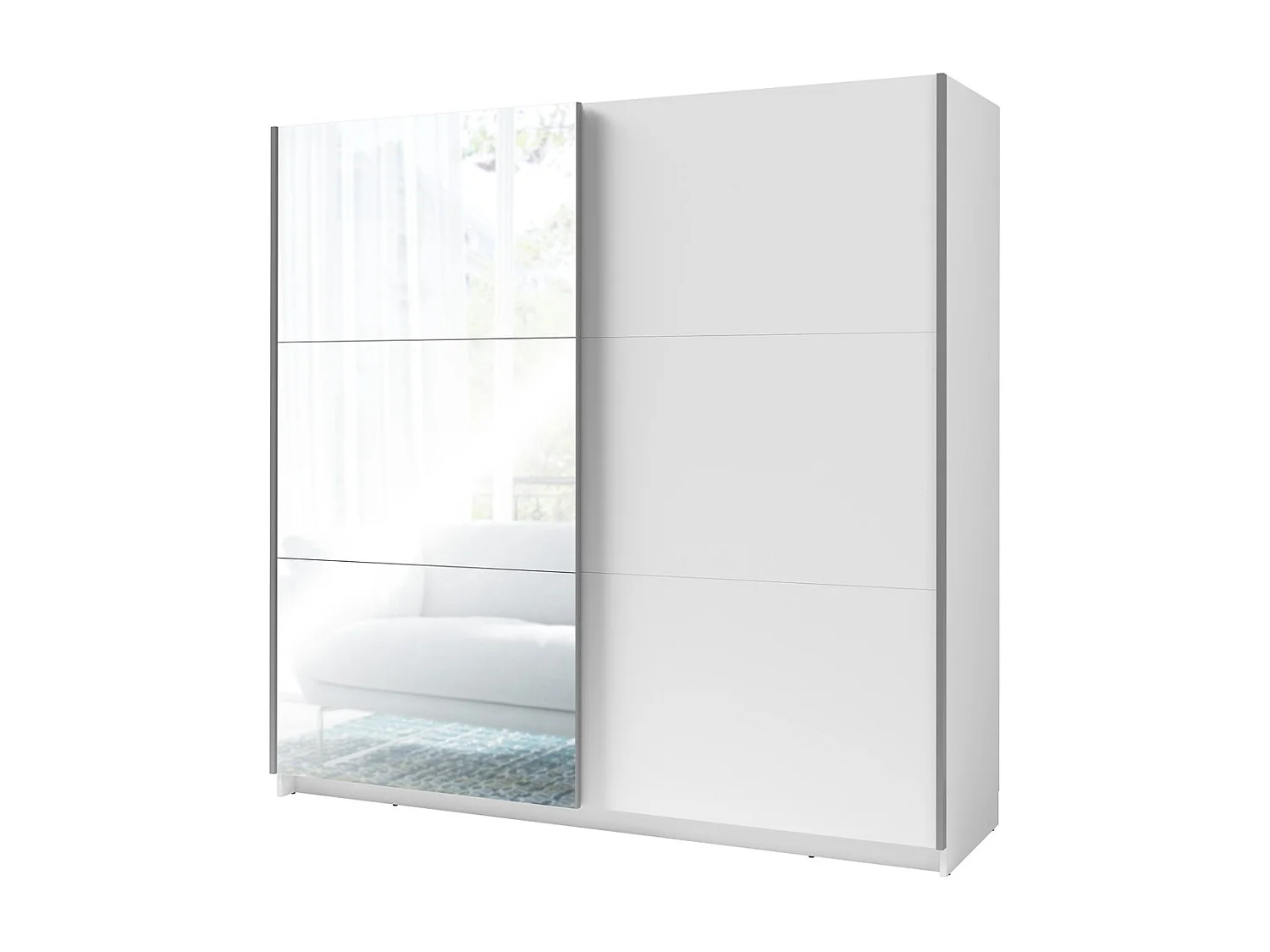 Armoire 2 portes coulissantes avec miroir - 150 cm- blanc alpin mat - collection ARSALA