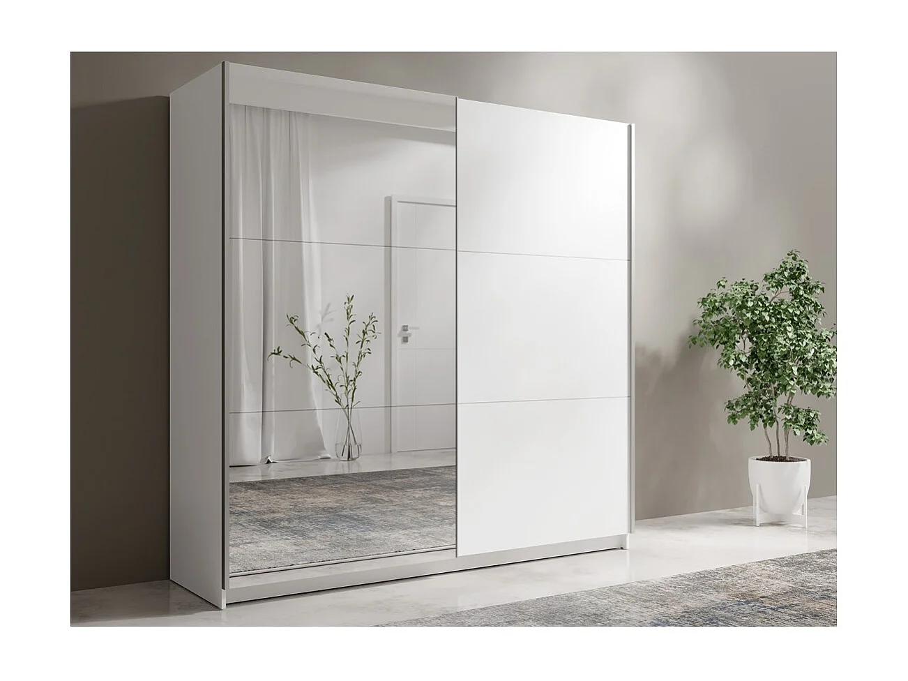 Armoire 2 portes coulissantes avec miroir - 150 cm- blanc alpin mat - collection ARSALA
