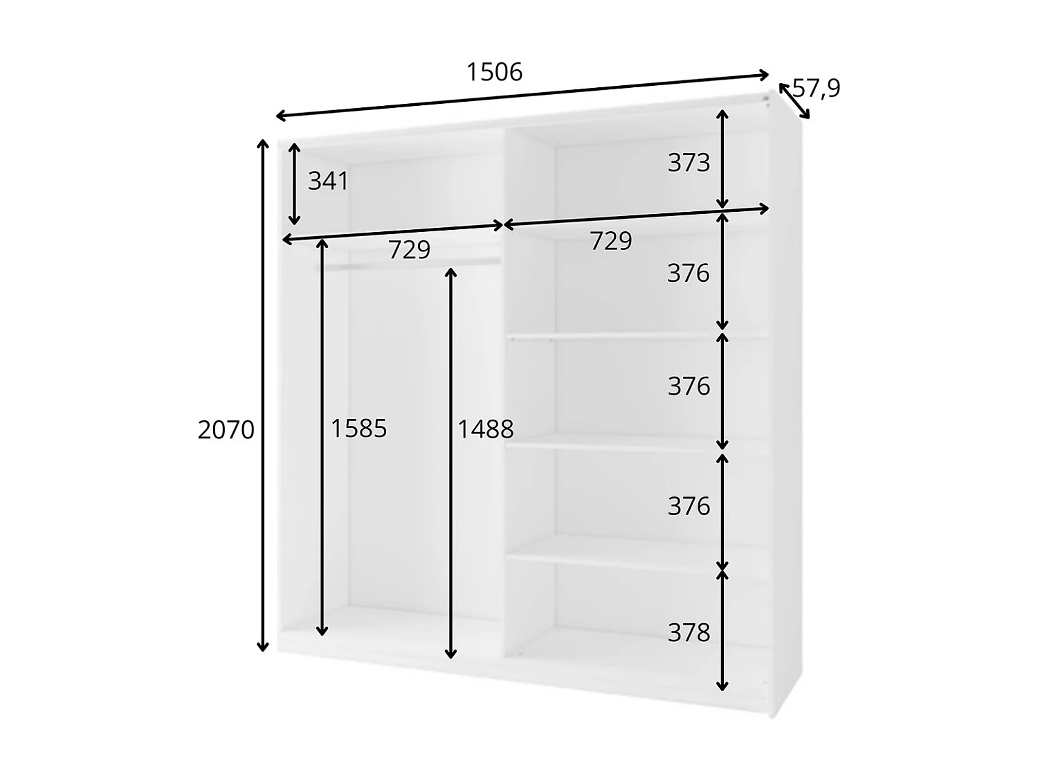 Armoire 2 portes coulissantes avec miroir - 150 cm- blanc alpin mat - collection ARSALA