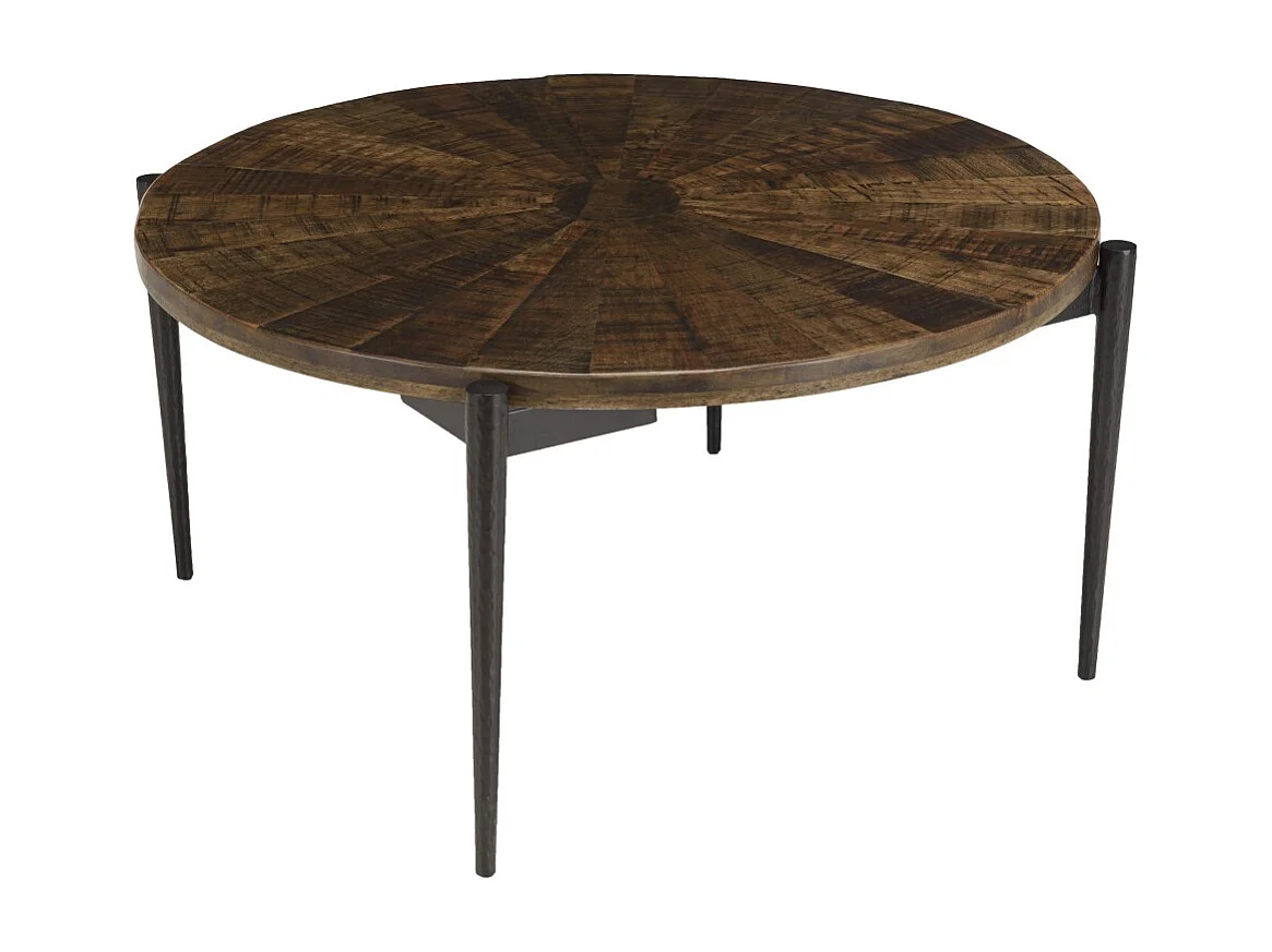 KIARA - Table basse ronde 80x80cm bois recyclé pieds métal noir