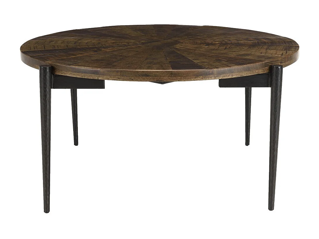 KIARA - Table basse ronde 80x80cm bois recyclé pieds métal noir