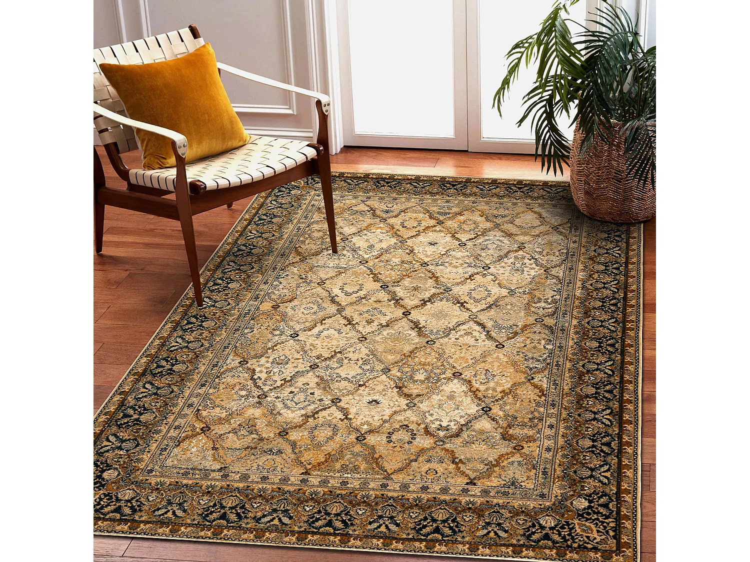 Tapijt OMEGA Grenada Kader, ruit, oosters - Cognac  66x100 cm