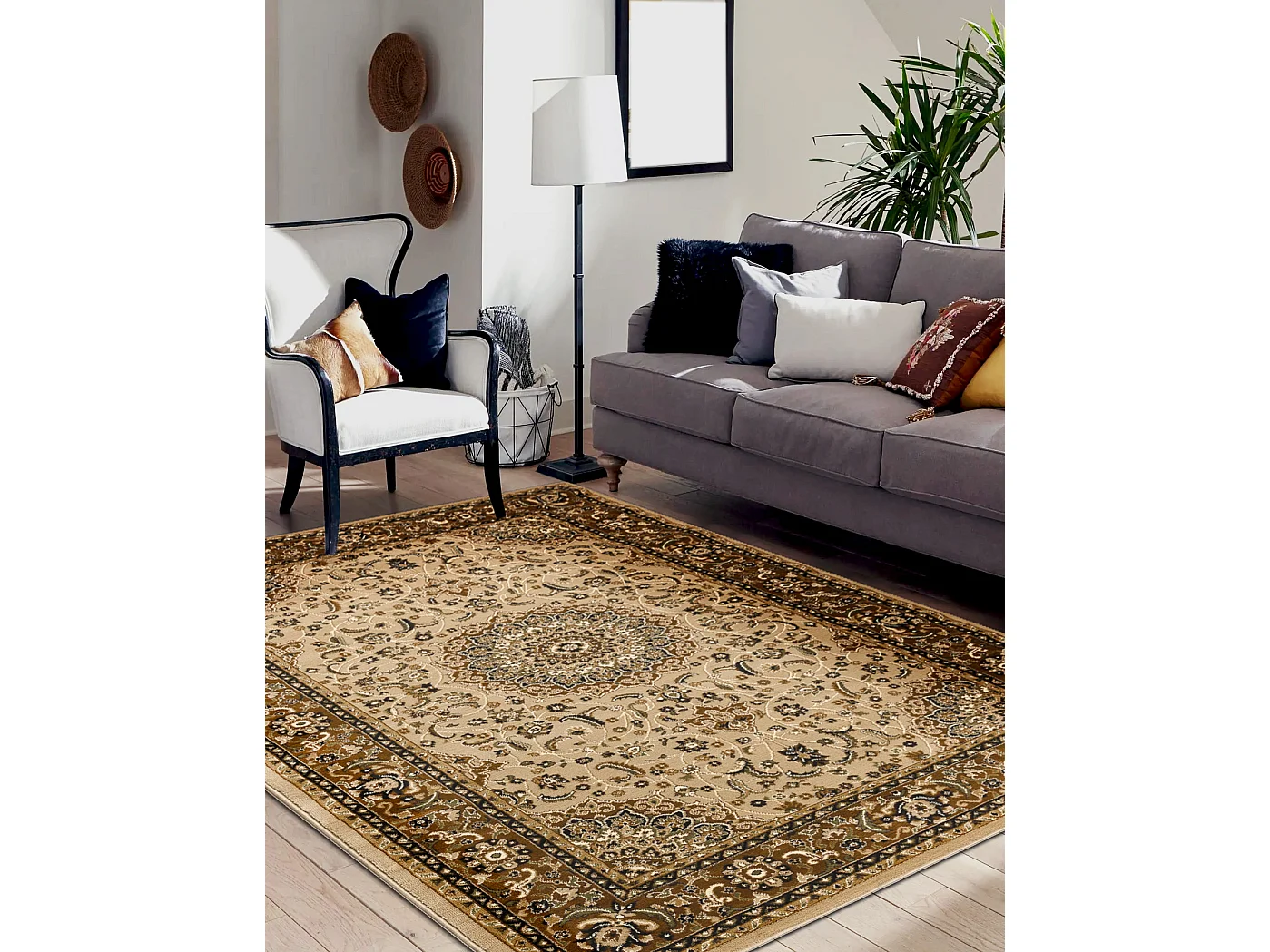 Tapijt ROYAL E0177 Kader, rozet - beige / bruin 300x400 cm