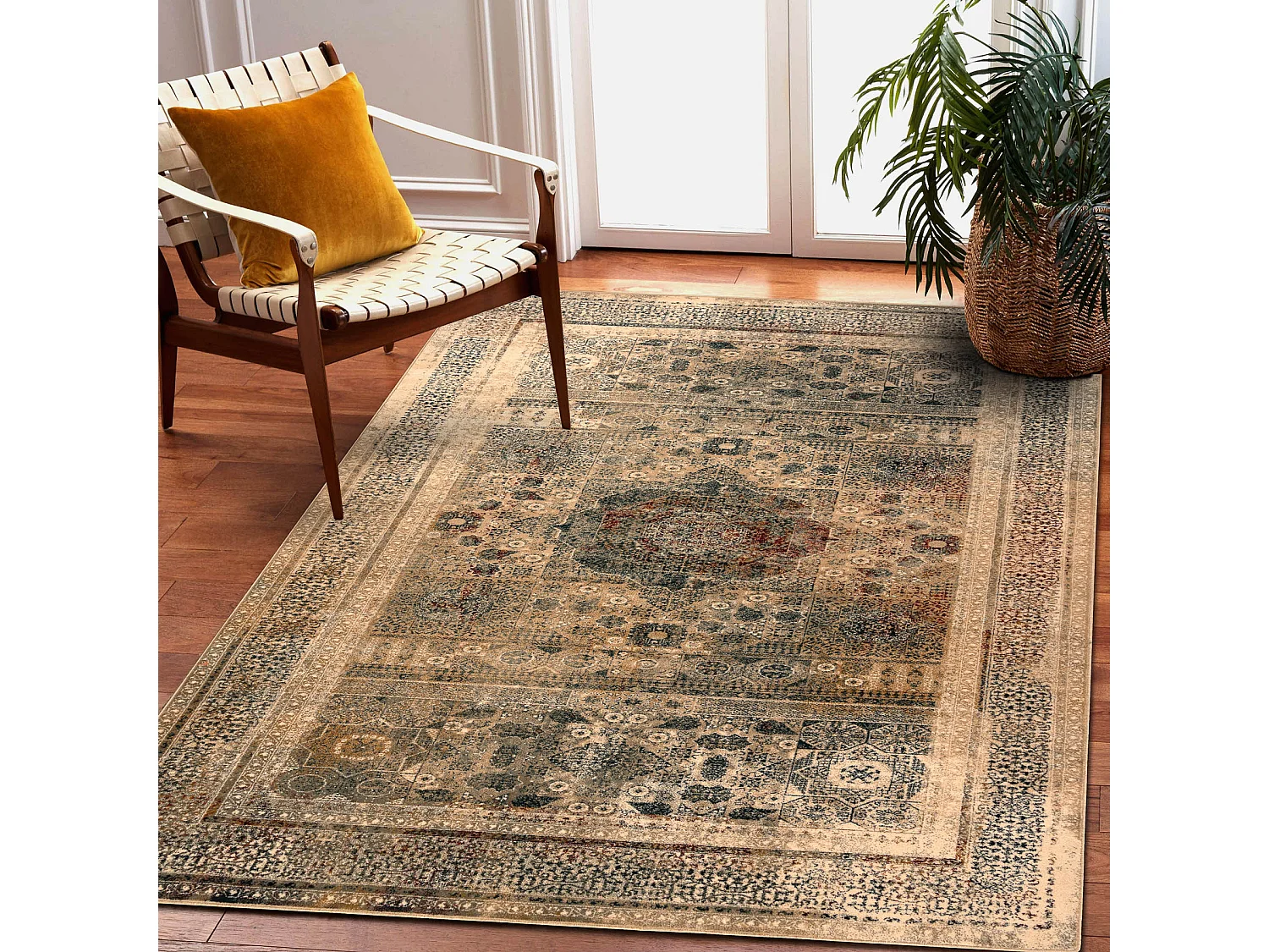 Dywan wełniany OMEGA MAMLUK Rozeta vintage krem 100x150 cm