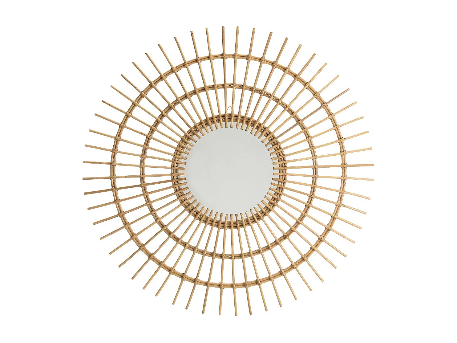 KALLY - Miroir rond 100cm modèle soleil en rotin couleur brun miel