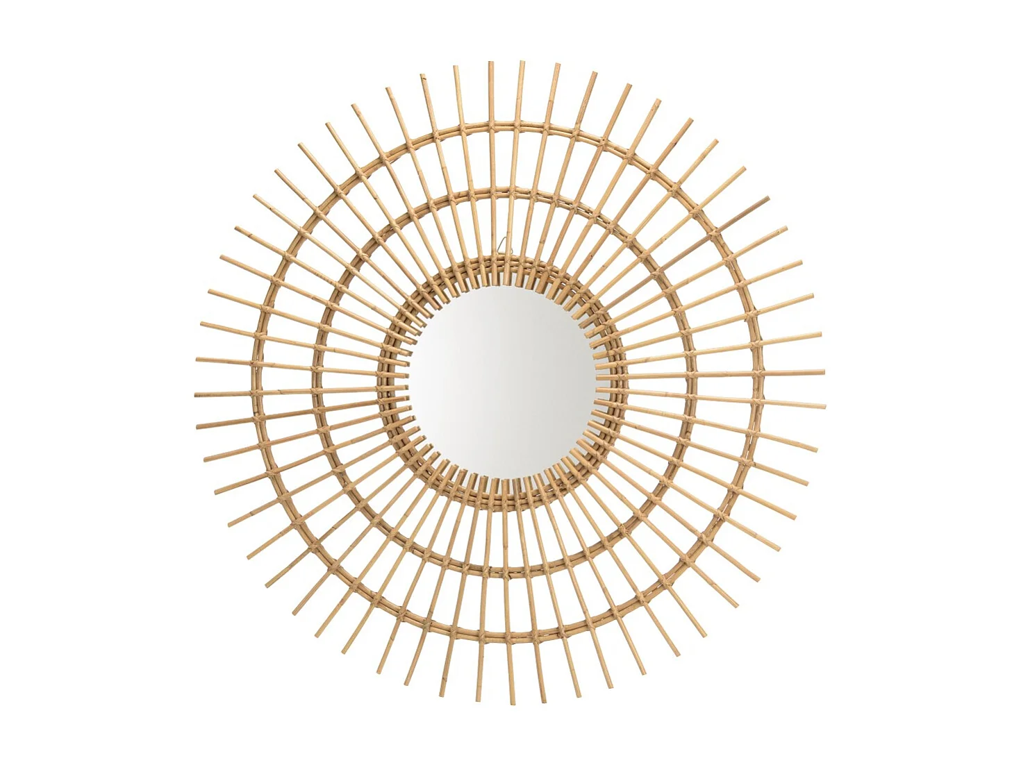 KALLY - Miroir rond 100cm modèle soleil en rotin couleur brun miel