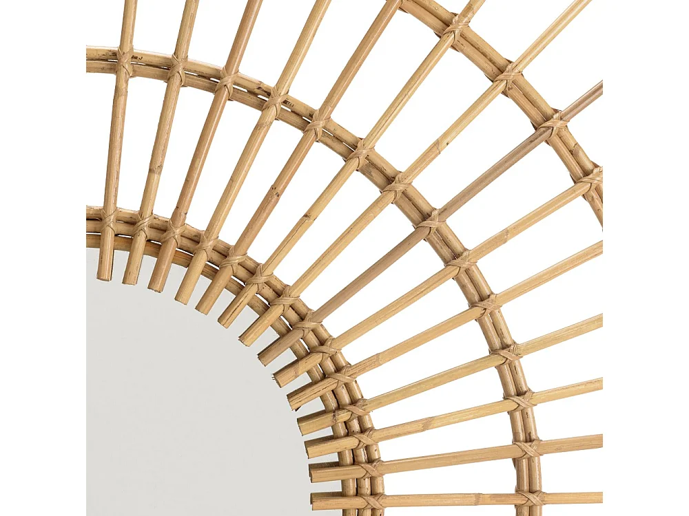 KALLY - Miroir rond 100cm modèle soleil en rotin couleur brun miel