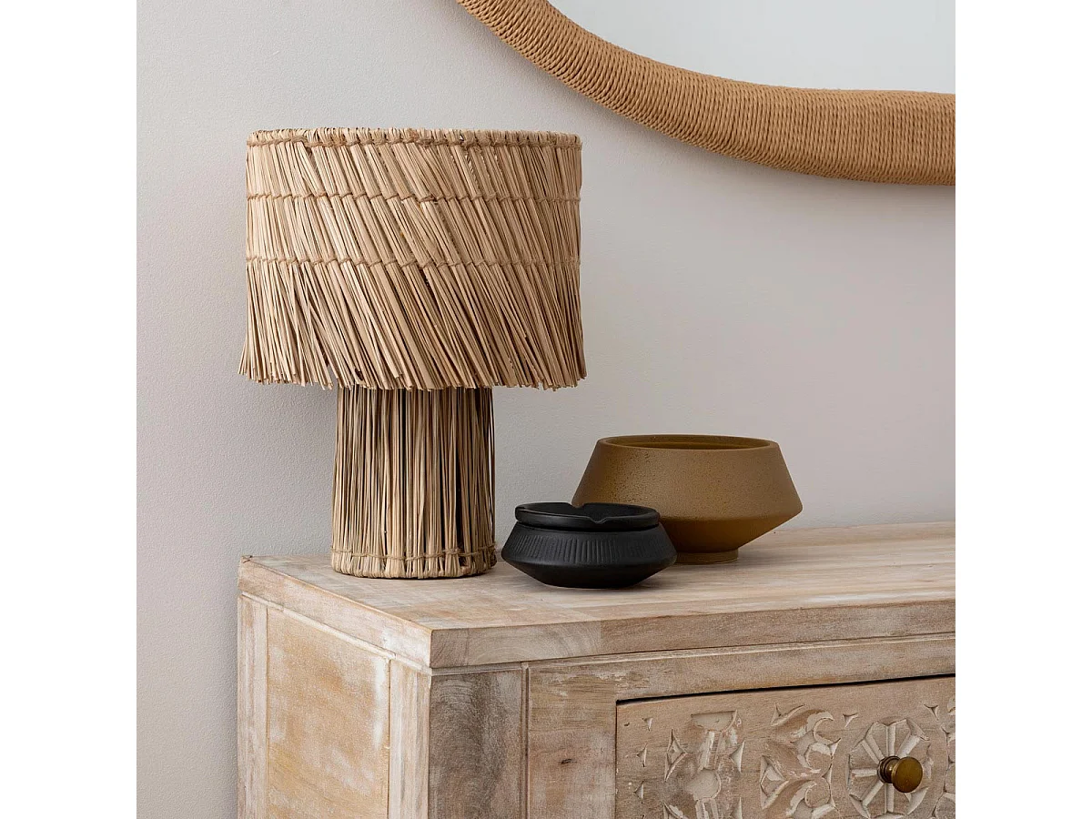 Lampe à poser en métal et Roseau Beige H 34 cm