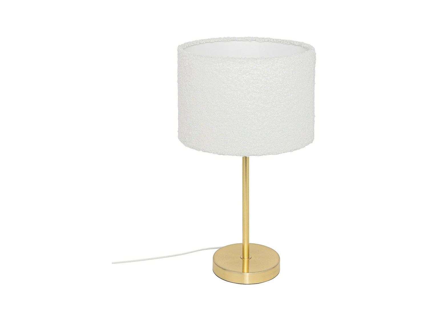 Lampe à poser en métal Doré et abat-jour en Bouclettes Blanches H 49 cm