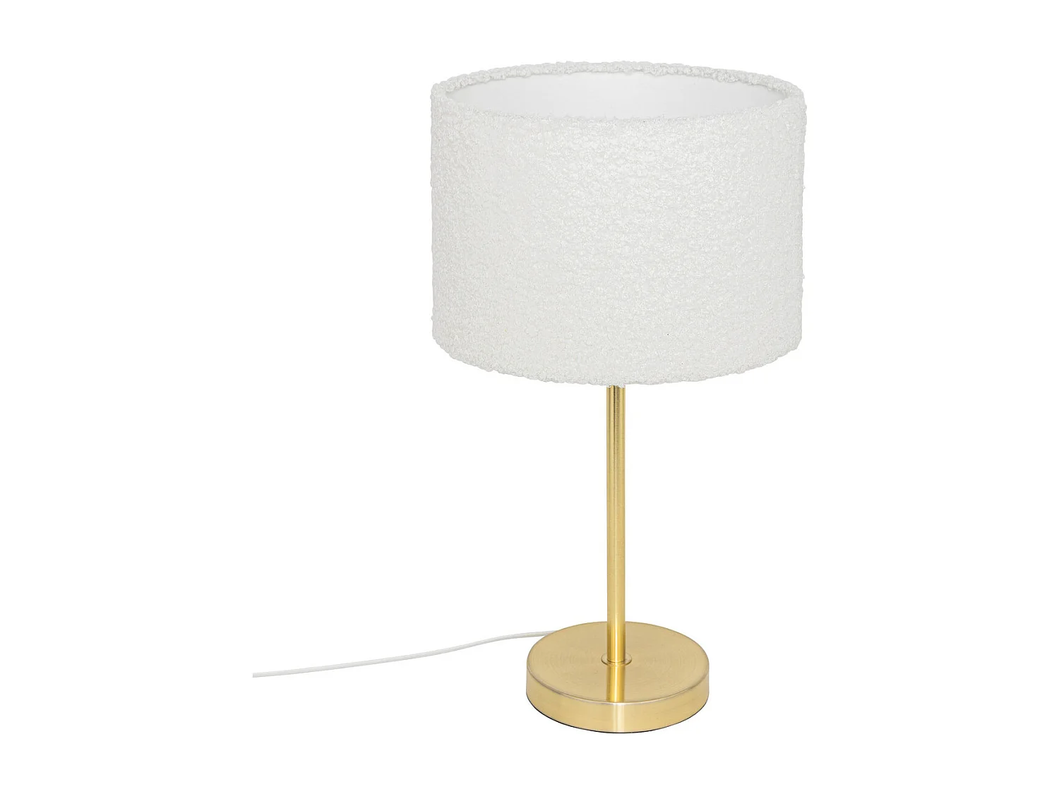 Lampe à poser en métal Doré et abat-jour en Bouclettes Blanches H 49 cm
