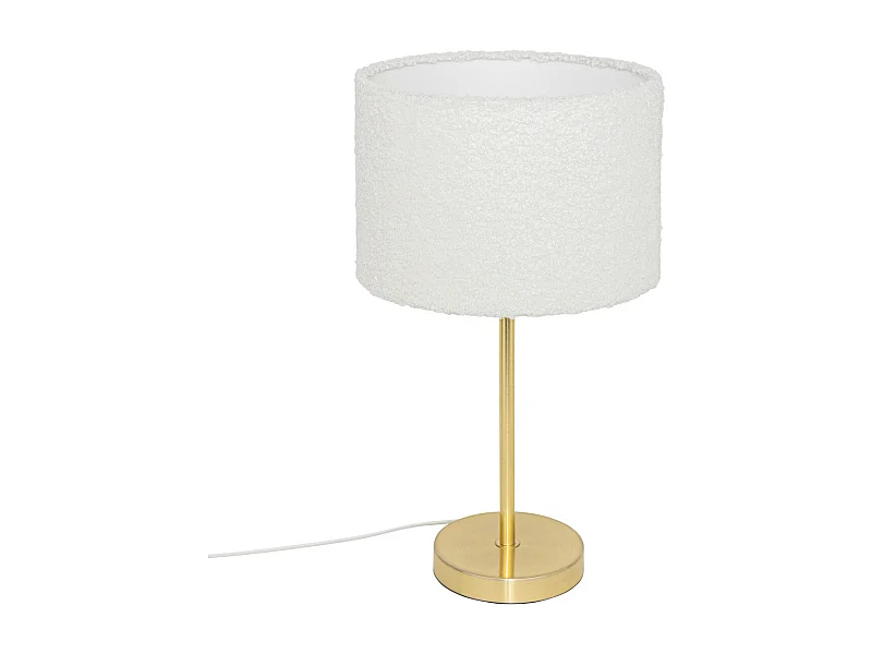 Lampe à poser en métal Doré et abat-jour en Bouclettes Blanches H 49 cm