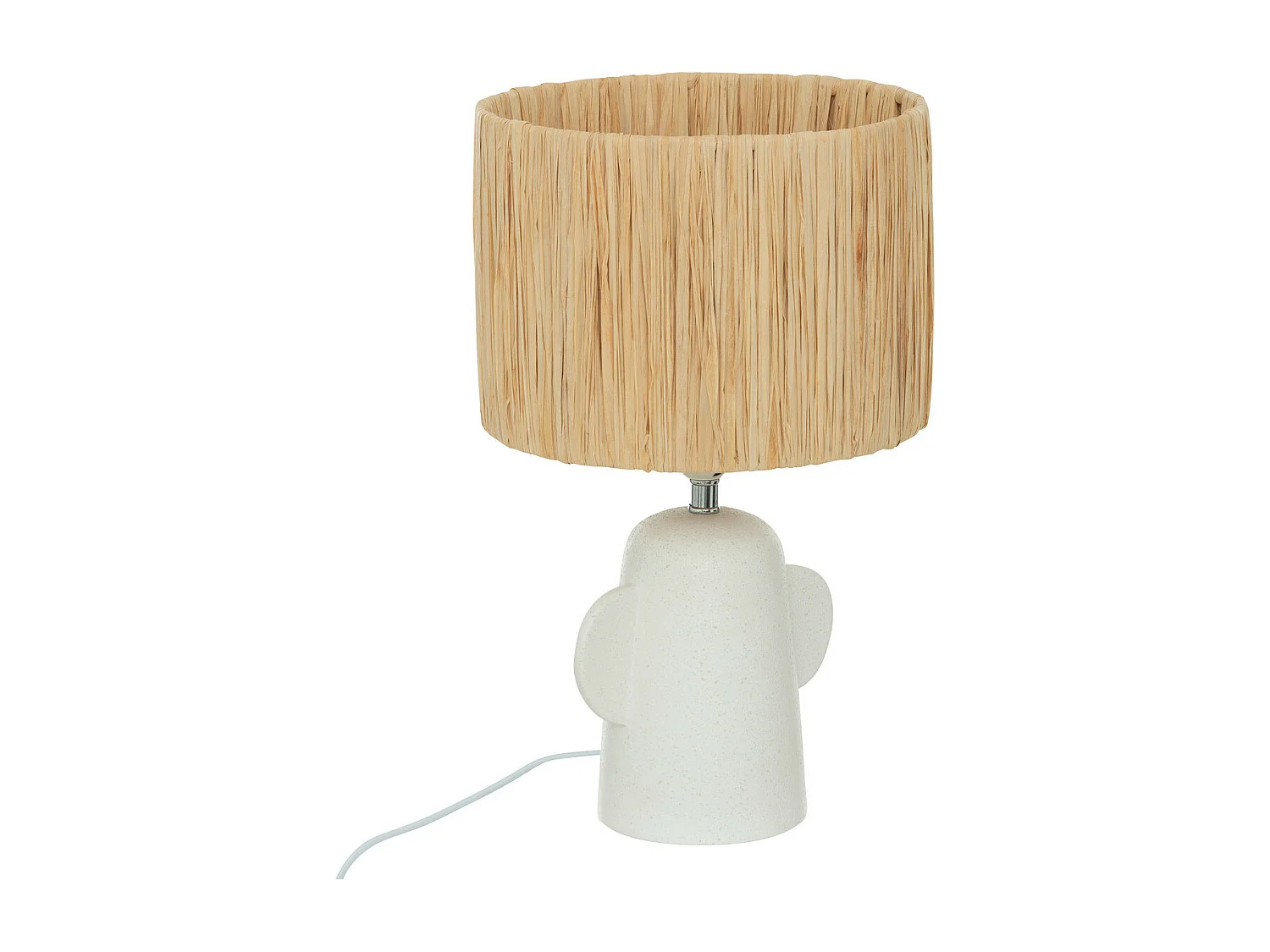 Lampe à poser en céramique Blanche et abat-jour en Raphia H 42 cm