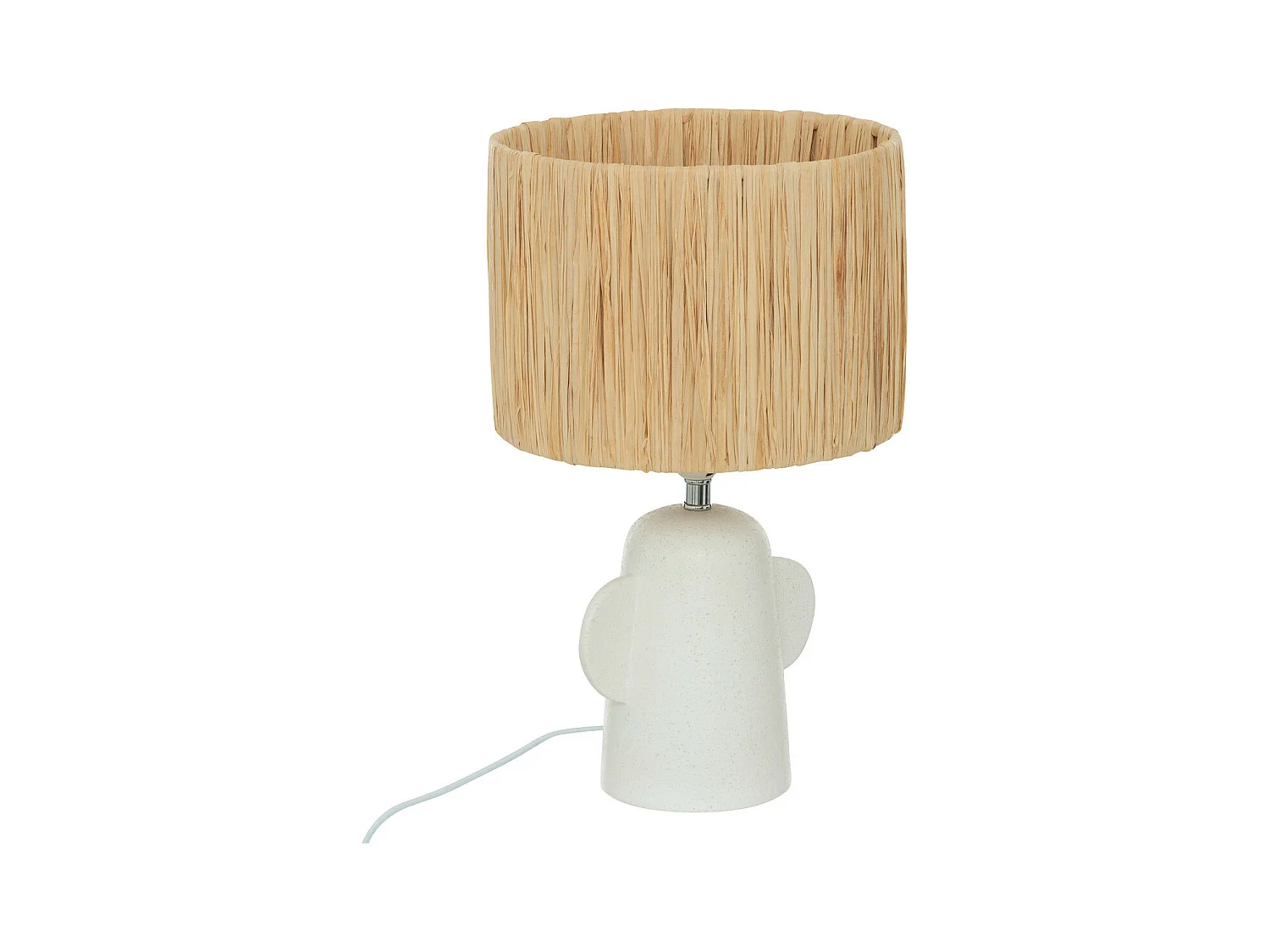 Lampe à poser en céramique Blanche et abat-jour en Raphia H 42 cm