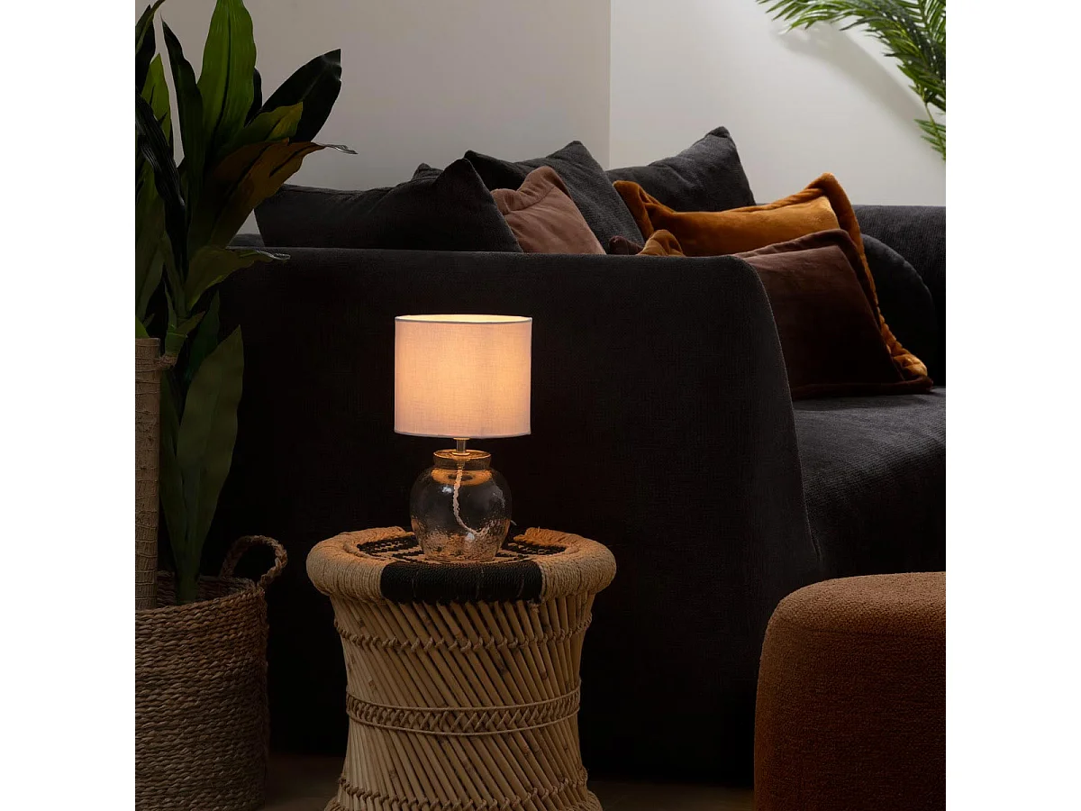 Lampe à poser en verre martelé et abat-jour en Lin Blanc H 30 cm