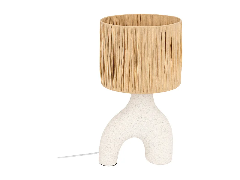 Lampe à poser en Céramique Blanc moucheté et abat-jour Beige H 47cm