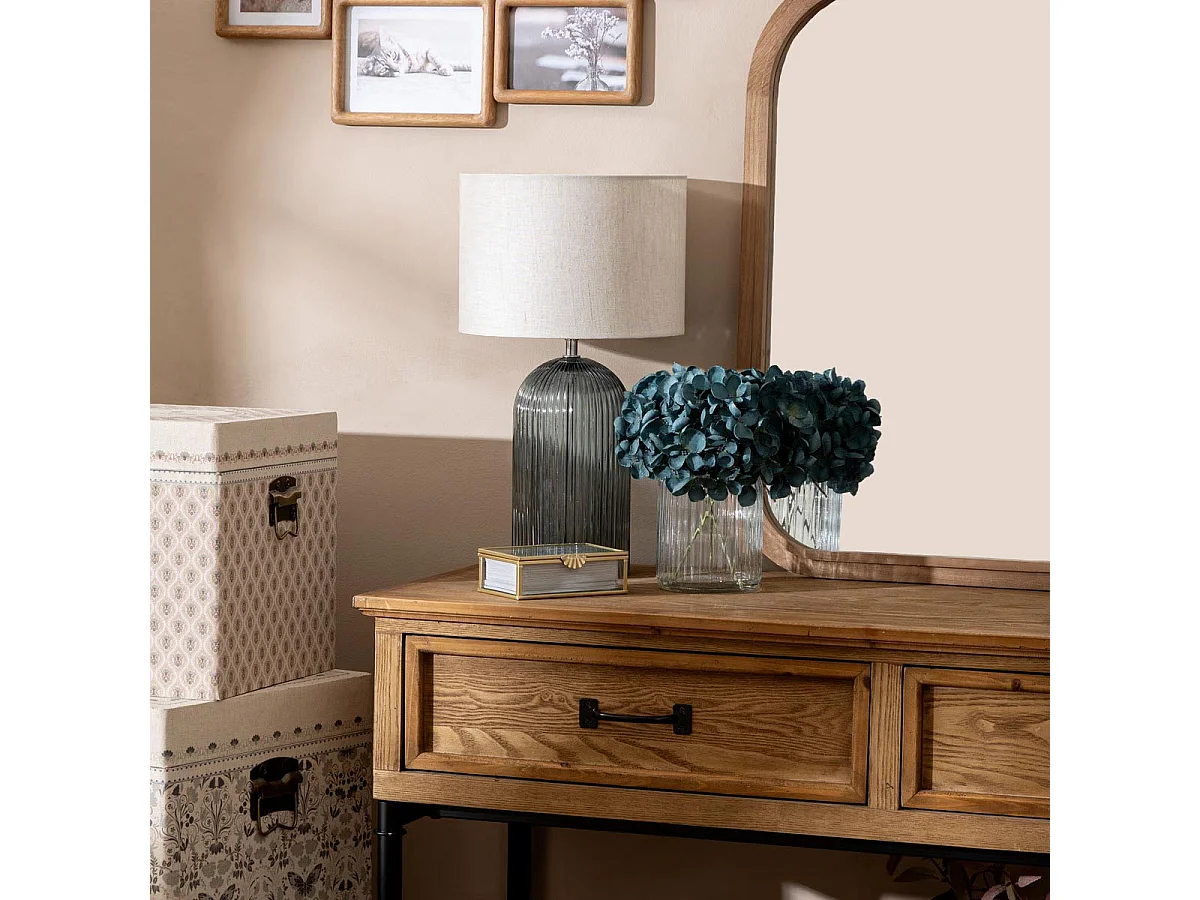 Lampe à poser en verre Bleu et abat-jour en Lin H 42.5 cm