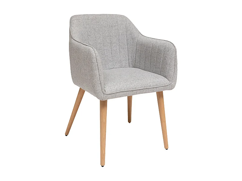 Chaise Fauteuil de table avec accoudoirs Gris chiné et pieds en bois
