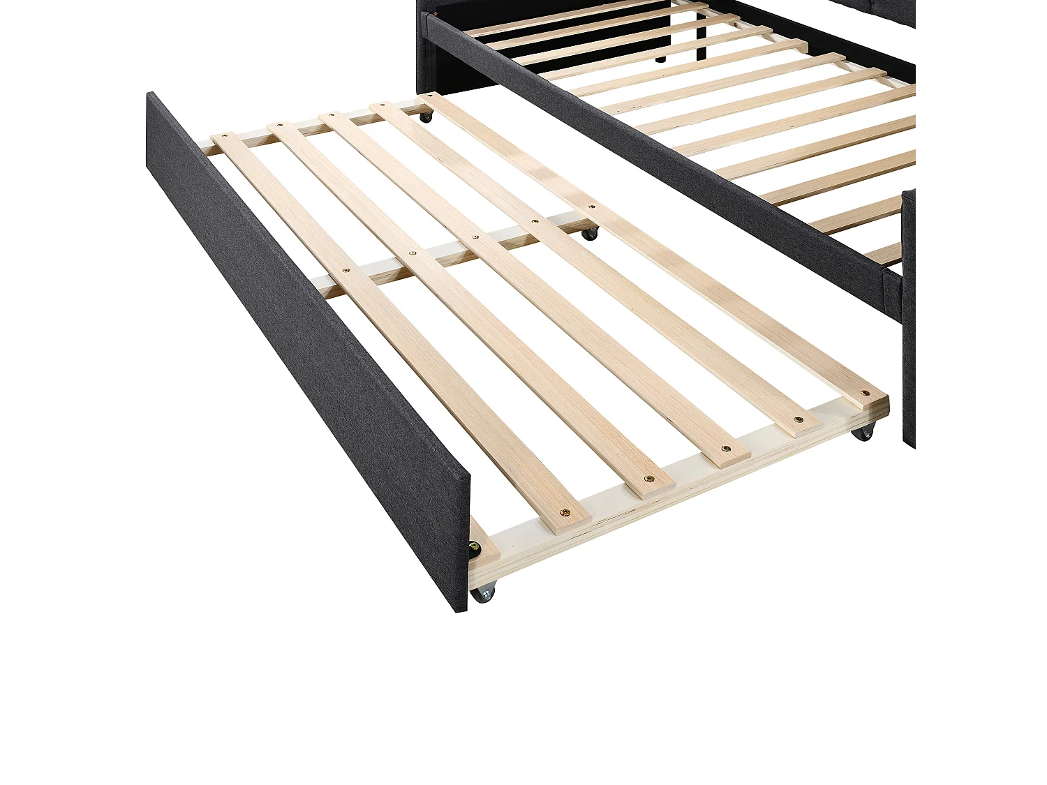 Lit banquette 90x200cm + lit gigogne 90x190cm - capitonné en tissu lin - Gris (matelas non inclus)