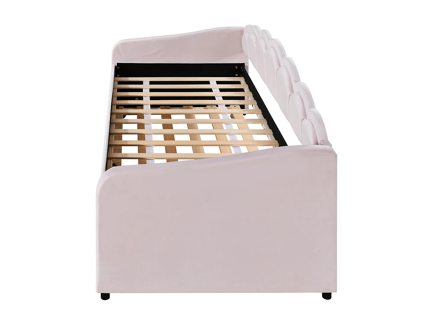 Lit banquette 90x200cm avec LED + lit gigogne 90x190cm - rembourré en tissu velours - Rose (matelas non inclus)