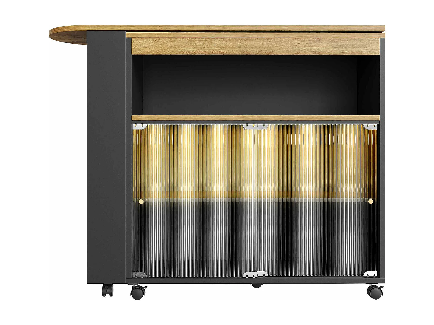 Sideboard、Drehbarer und ausziehbarer Barschrank mit LED-Fächern und Gewürzregal – Schwarz