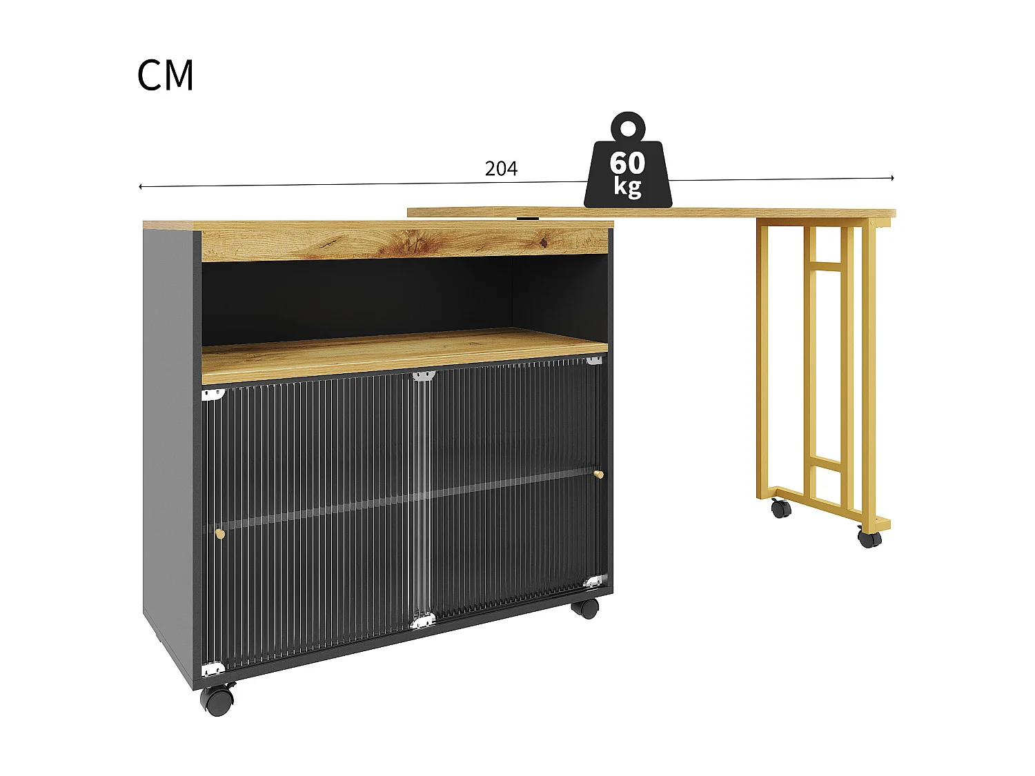 Buffet、Meuble de bar pivotant et escamotable avec LED - compartiments de rangemnt - Noir