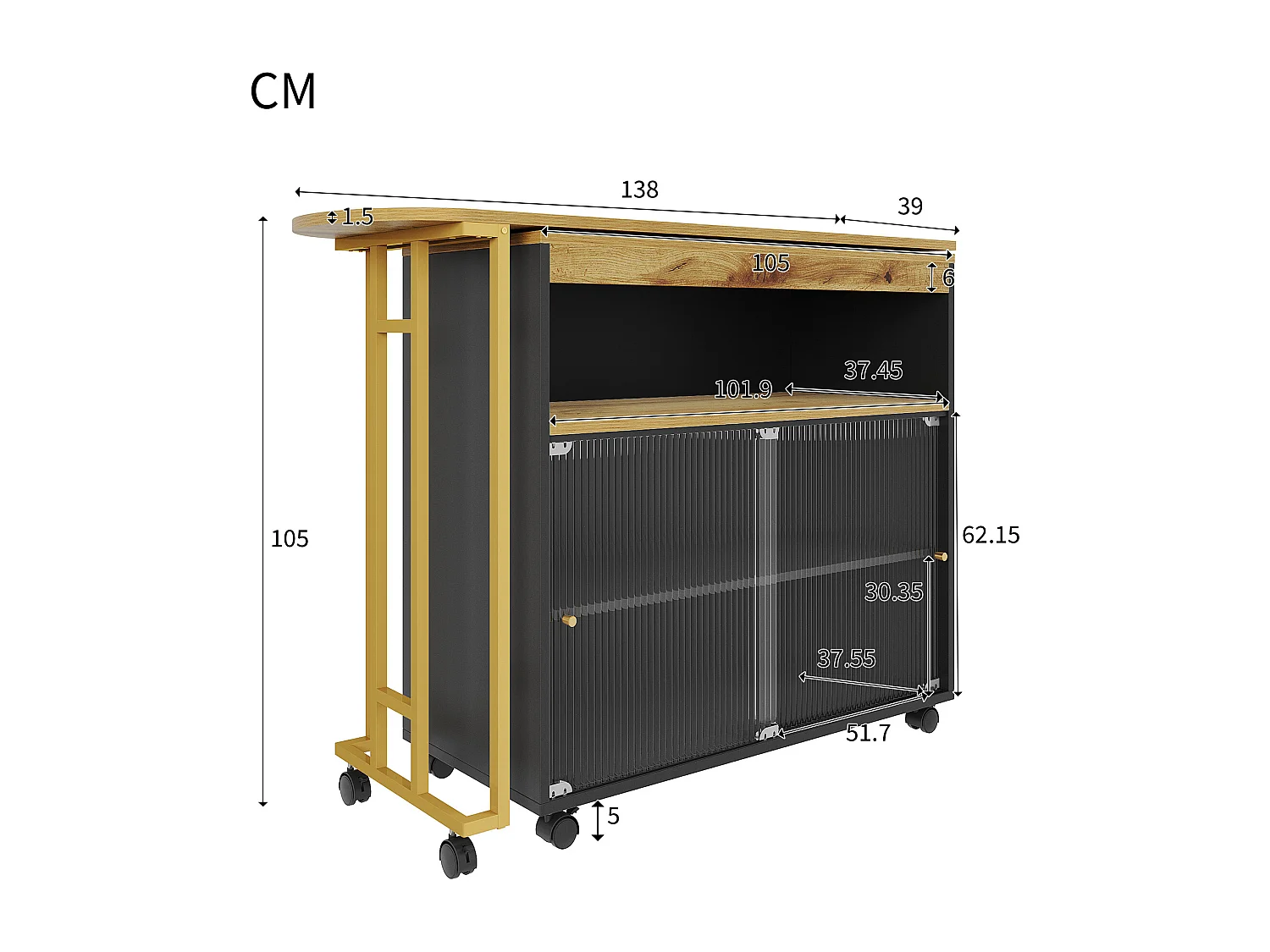 Buffet、Meuble de bar pivotant et escamotable avec LED - compartiments de rangemnt - Noir