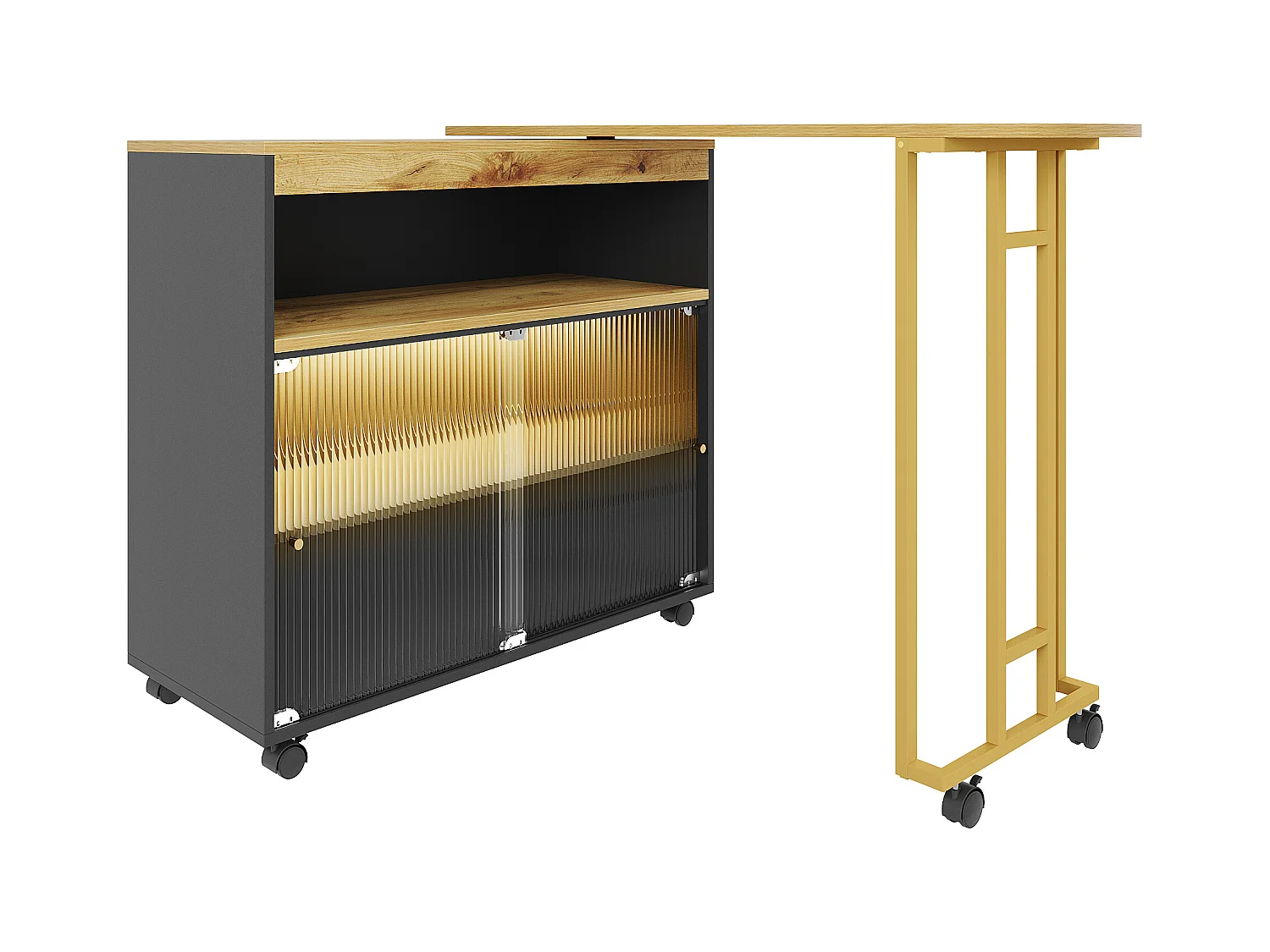 Buffet、Meuble de bar pivotant et escamotable avec LED - compartiments de rangemnt - Noir