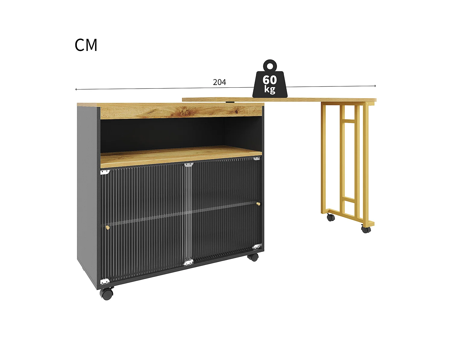 Buffet、Meuble de bar pivotant et escamotable avec LED - compartiments de rangemnt - Noir