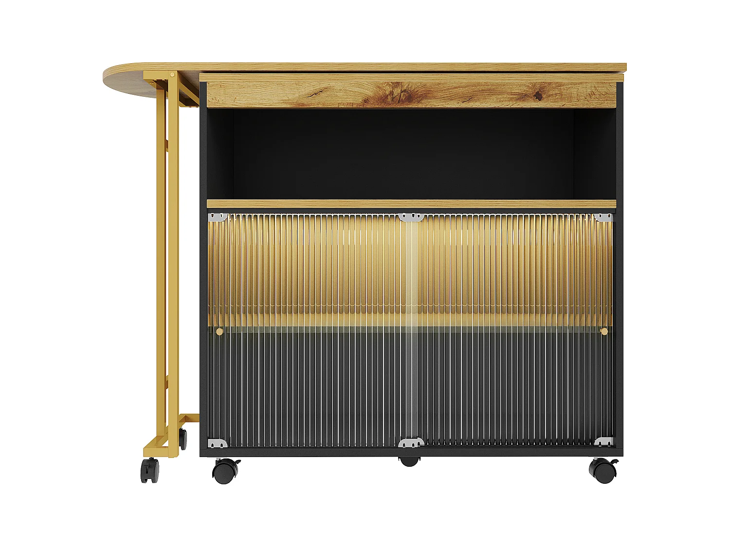 Buffet、Meuble de bar pivotant et escamotable avec LED - compartiments de rangemnt - Noir