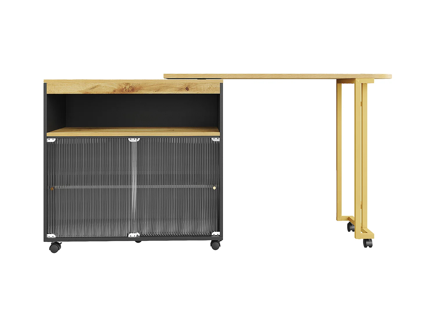 Buffet、Meuble de bar pivotant et escamotable avec LED - compartiments de rangemnt - Noir