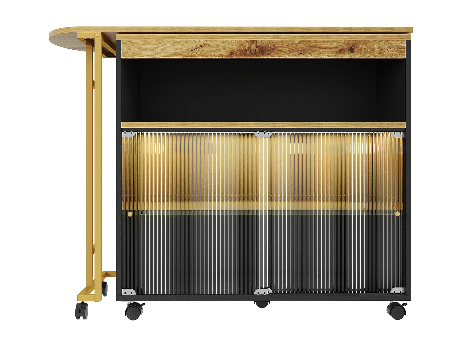 Buffet、Meuble de bar pivotant et escamotable avec LED - compartiments de rangemnt - Noir