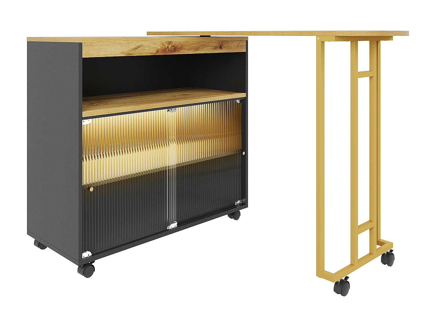 Buffet、Meuble de bar pivotant et escamotable avec LED - compartiments de rangemnt - Noir
