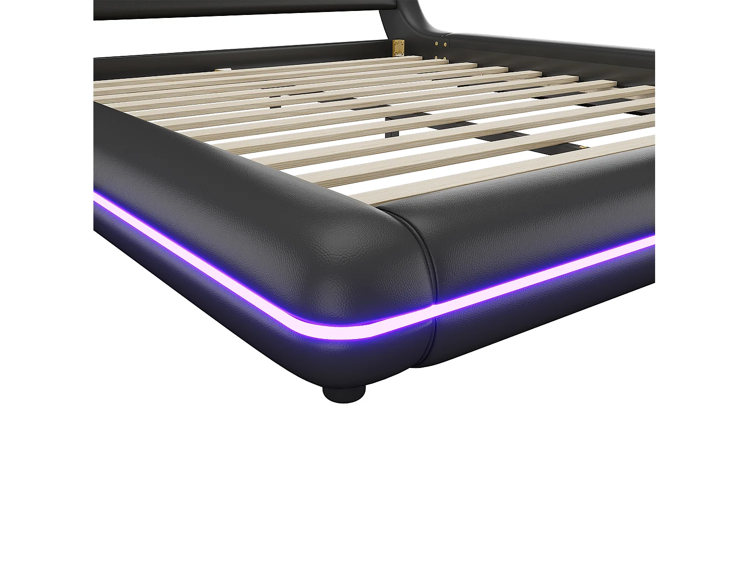 Volwassen bed 160x200cm met LED - PU leer - Zwart