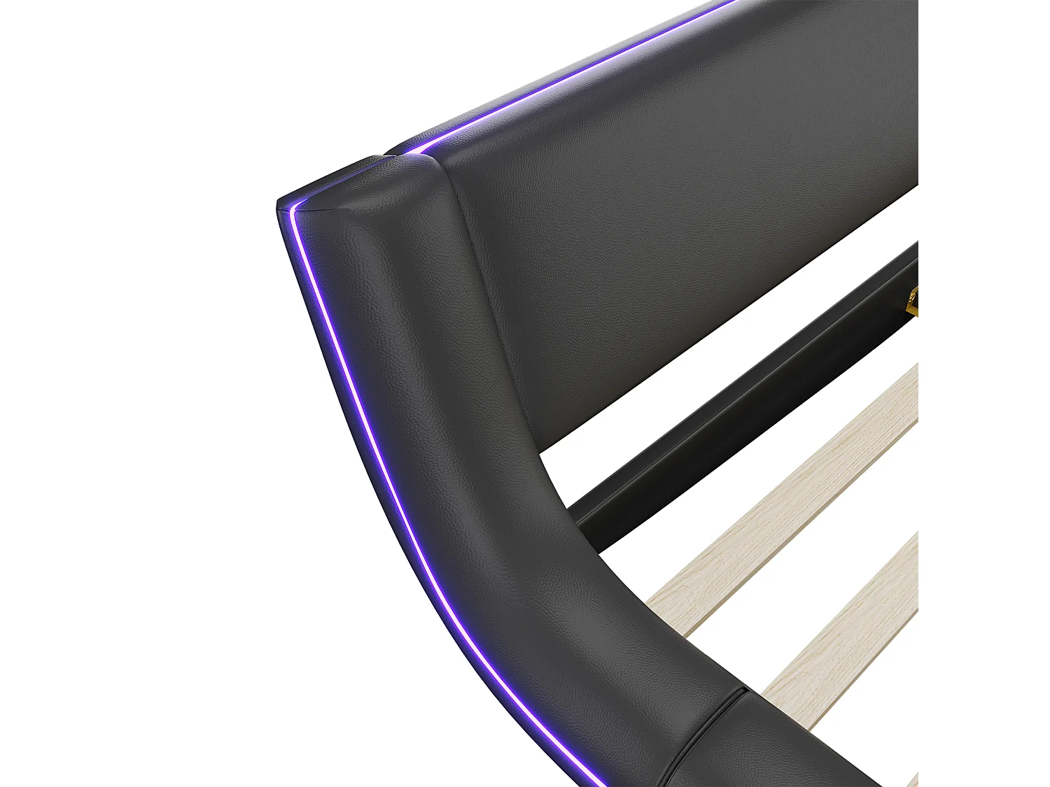 Volwassen bed 160x200cm met LED - PU leer - Zwart