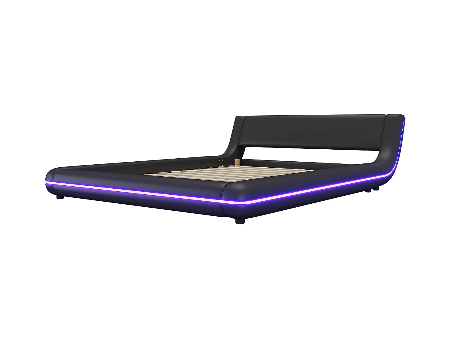 Erwachsenenbett 140x200cm mit LED - PU-Leder - Schwarz