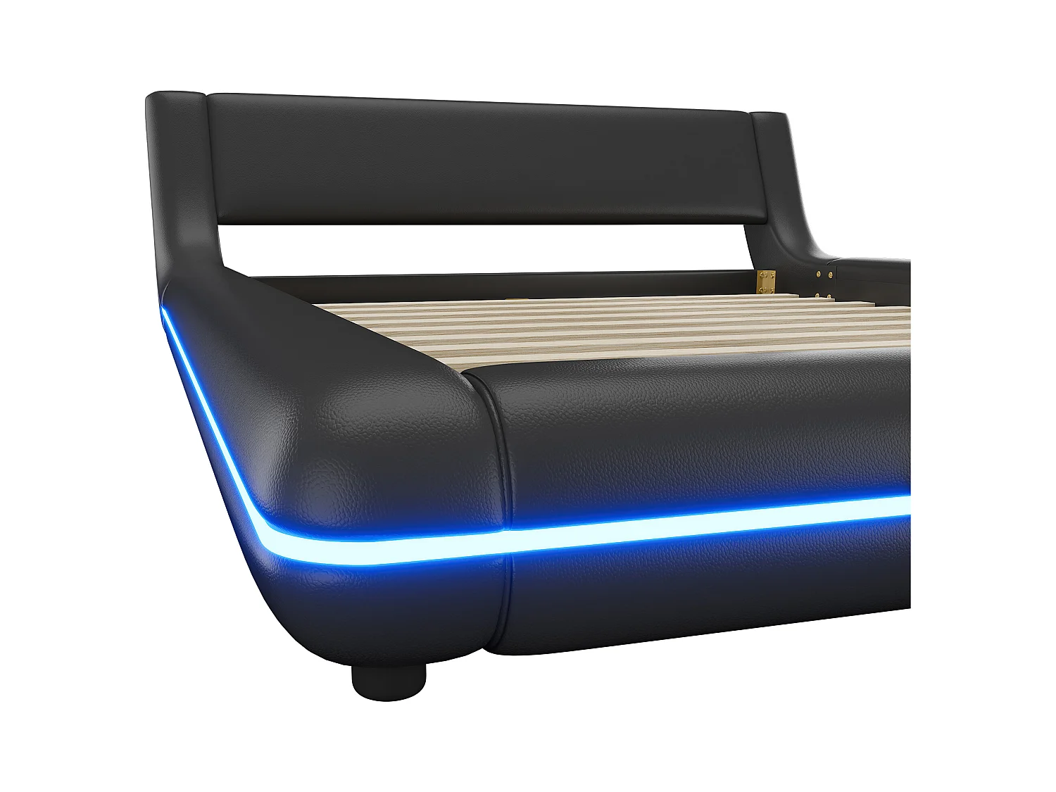 Erwachsenenbett 140x200cm mit LED - PU-Leder - Schwarz