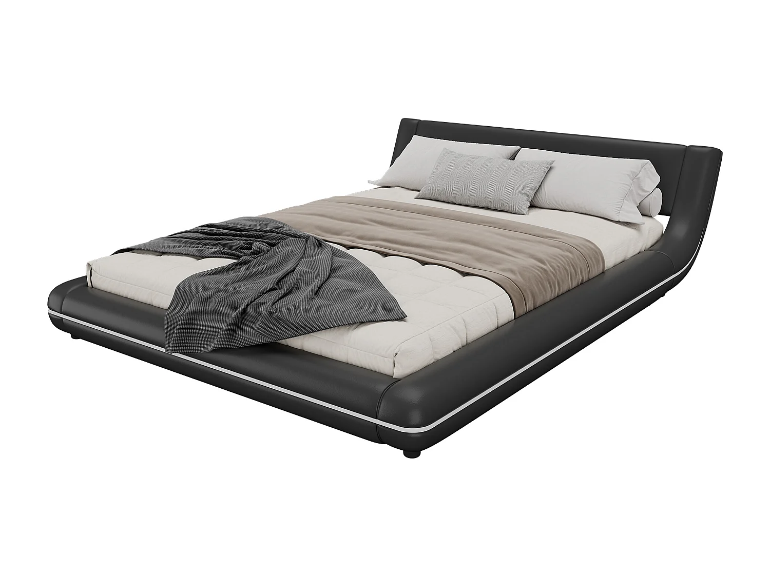 Volwassen bed 140x200cm met LED - PU leer - Zwart