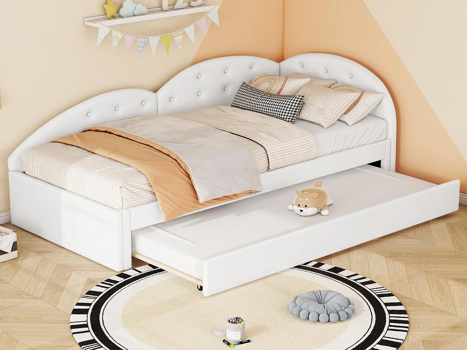 Divano letto 90x200 cm in ecopelle + letto estraibile 80x190 cm - Bianco